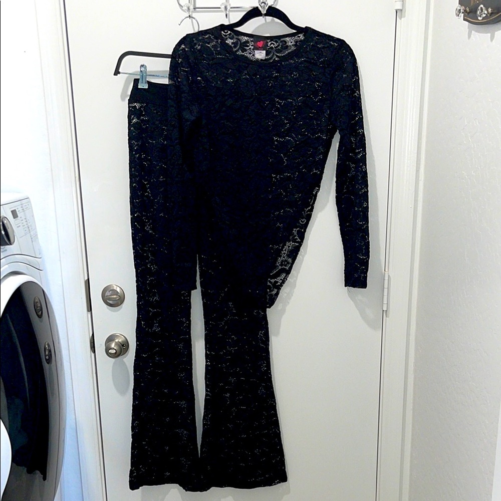 2 piece bodysuit Lace set long sleeve pants set
